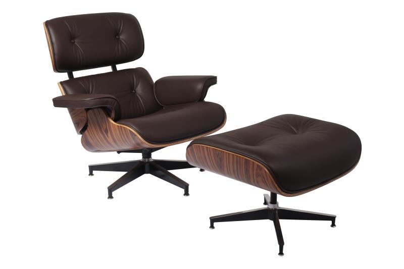 Classic Charles Eames Lounge Chair And Ottoman Replica Brown Leather Rose Wood - DECOMICA